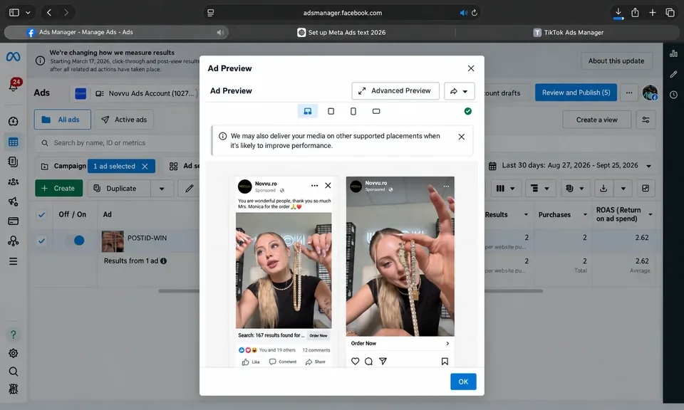 Product carousel ad preview