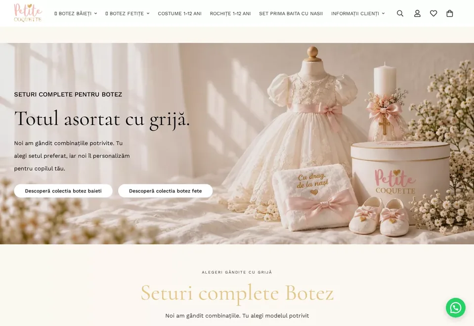 Desktop view of the Petite Coquette online store
