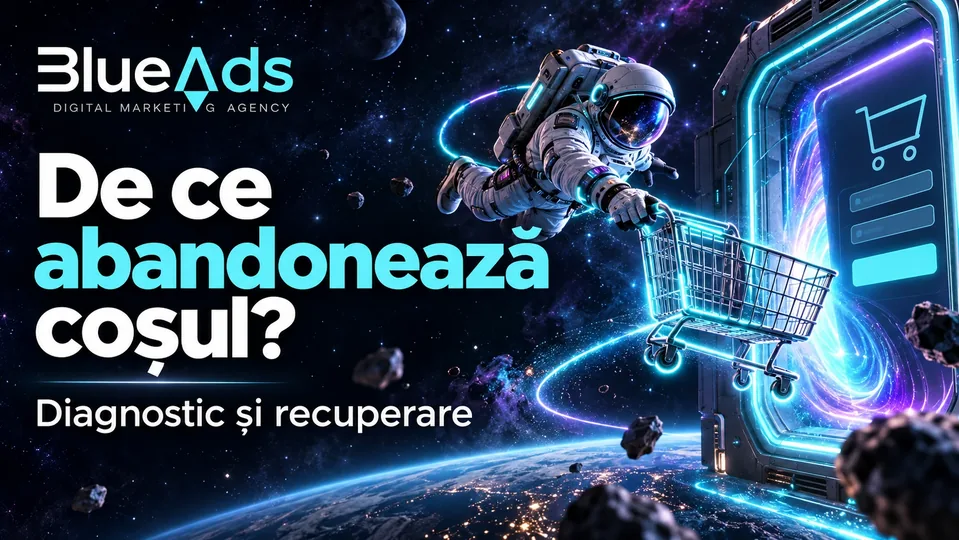 De ce abandonează coșul? Diagnostic și recuperare Ilustrație cosmică BlueAds cu astronaut.