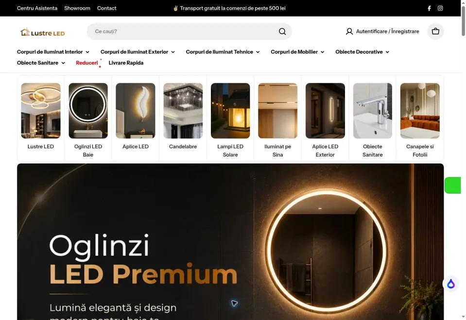 Desktop view of the LustreLed online store